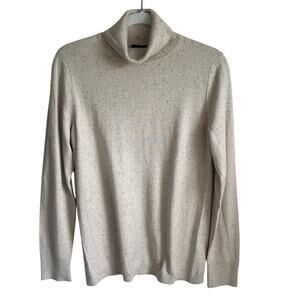 Talbots Turtleneck Sweater Button Cuff Detail Oatmeal Speckled Sz M Neutral NWOT